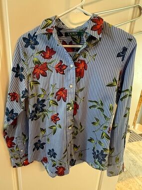 Ralph Lauren Blue Striped Shirt with Red & Navy Floral Print